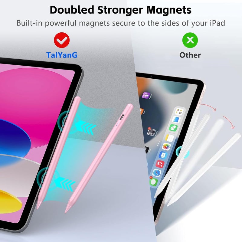 TaIYanG Stylus Pen for iPad 2018-2025 with Palm Rejection,Faster Charge,Tilt Sensitivity iPad Pencil Compatible with A16/10th/9th/8th/7th/6th,Pro 11/13inch (M4),Air M3/M2/5th/4th,Pro 11/12.9in,Mini 6/5 (Pink) - Image 3